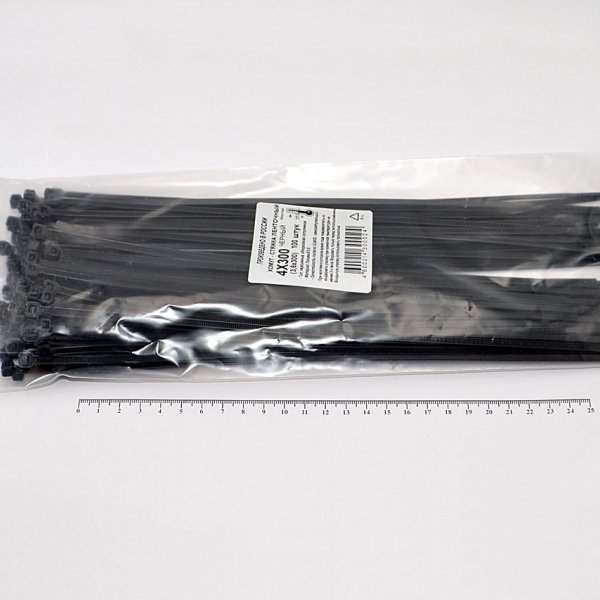 Кабельная стяжка чёрная пластиковая (100 шт)